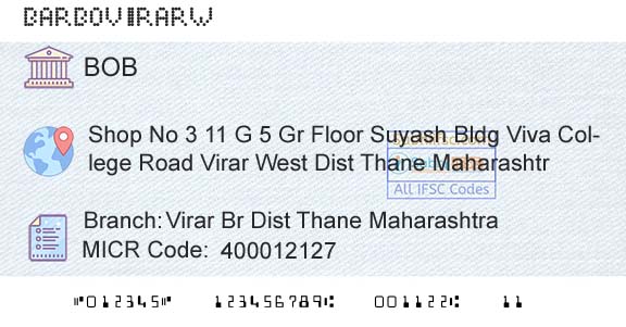 Bank Of Baroda Virar Br Dist Thane MaharashtraBranch 