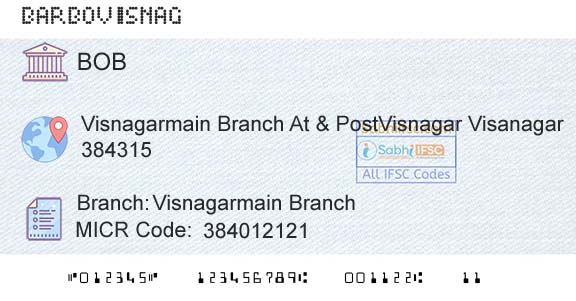Bank Of Baroda Visnagarmain BranchBranch 