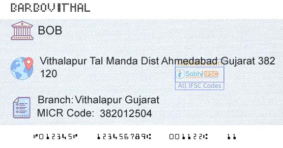 Bank Of Baroda Vithalapur GujaratBranch 