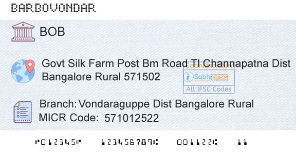 Bank Of Baroda Vondaraguppe Dist Bangalore RuralBranch 