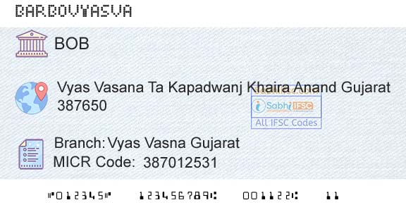 Bank Of Baroda Vyas Vasna GujaratBranch 