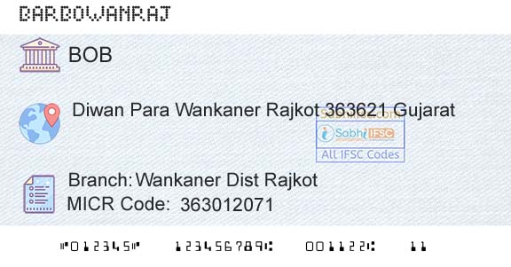 Bank Of Baroda Wankaner Dist RajkotBranch 