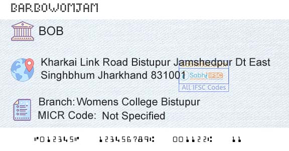 Bank Of Baroda Womens College BistupurBranch 