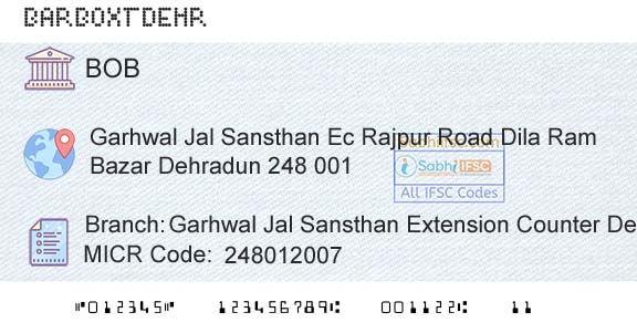Bank Of Baroda Garhwal Jal Sansthan Extension Counter DehradunBranch 