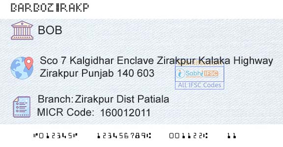 Bank Of Baroda Zirakpur Dist PatialaBranch 