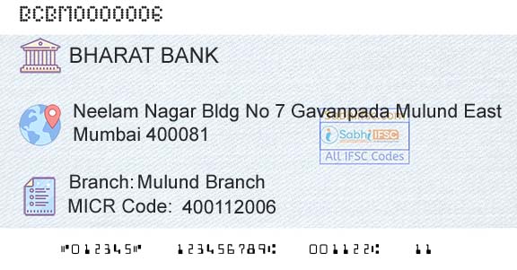 Bharat Cooperative Bank Mumbai Limited Mulund BranchBranch 