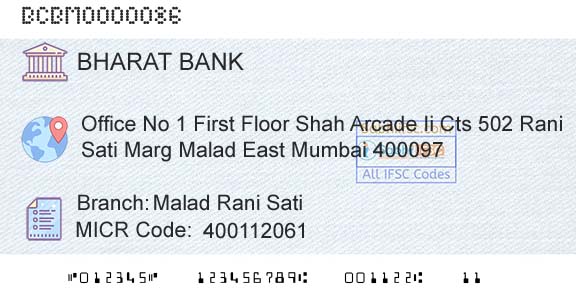 Bharat Cooperative Bank Mumbai Limited Malad Rani SatiBranch 