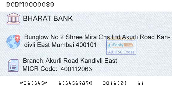 Bharat Cooperative Bank Mumbai Limited Akurli Road Kandivli EastBranch 