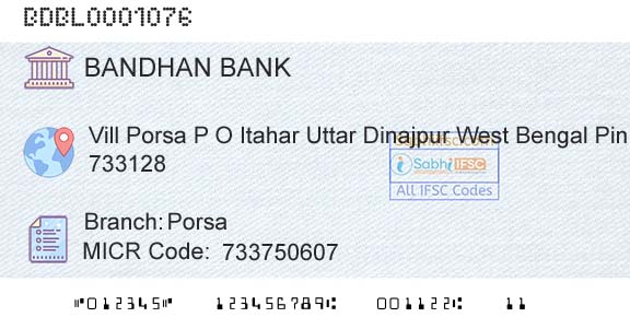 Bandhan Bank Limited PorsaBranch 