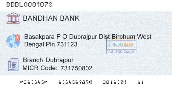 Bandhan Bank Limited DubrajpurBranch 