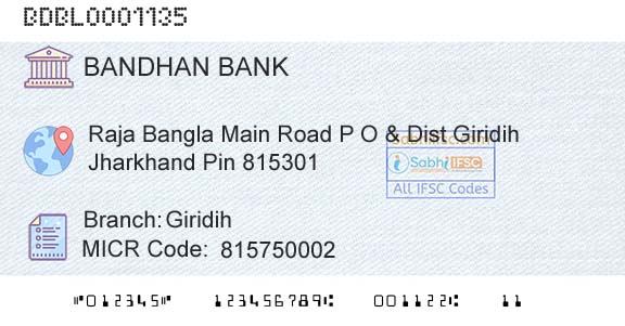 Bandhan Bank Limited GiridihBranch 
