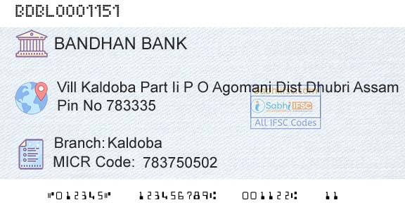 Bandhan Bank Limited KaldobaBranch 