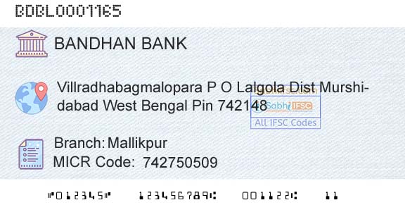 Bandhan Bank Limited MallikpurBranch 