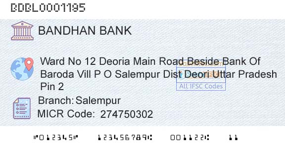 Bandhan Bank Limited SalempurBranch 