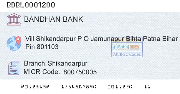 Bandhan Bank Limited ShikandarpurBranch 