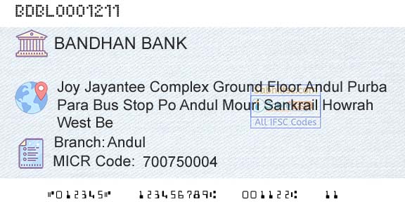 Bandhan Bank Limited AndulBranch 
