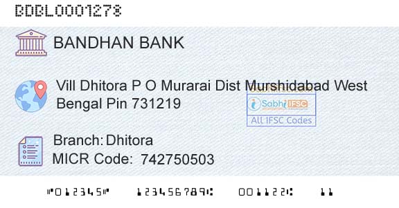 Bandhan Bank Limited DhitoraBranch 