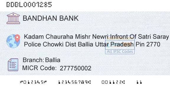 Bandhan Bank Limited BalliaBranch 