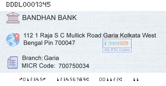 Bandhan Bank Limited GariaBranch 