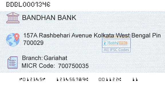 Bandhan Bank Limited GariahatBranch 