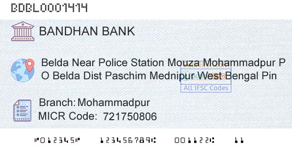 Bandhan Bank Limited MohammadpurBranch 