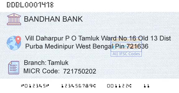 Bandhan Bank Limited TamlukBranch 