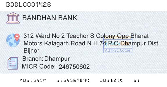 Bandhan Bank Limited DhampurBranch 