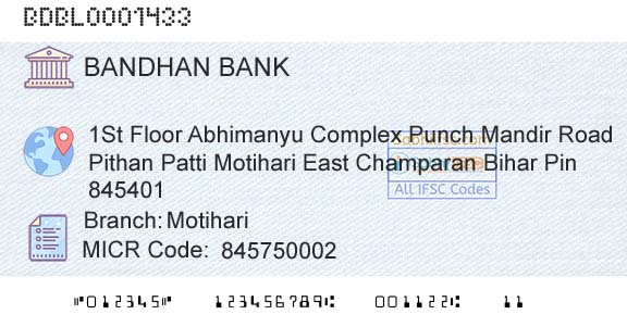 Bandhan Bank Limited MotihariBranch 