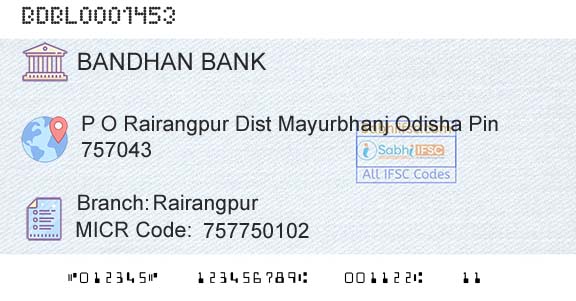 Bandhan Bank Limited RairangpurBranch 