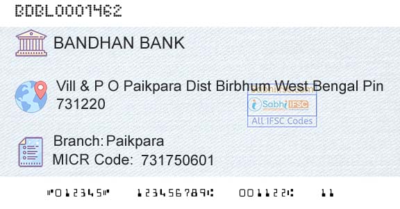 Bandhan Bank Limited PaikparaBranch 