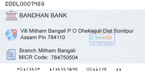 Bandhan Bank Limited Mitham BangaliBranch 