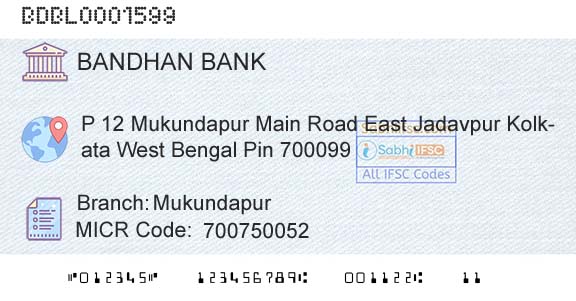 Bandhan Bank Limited MukundapurBranch 