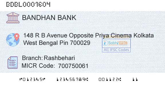Bandhan Bank Limited RashbehariBranch 