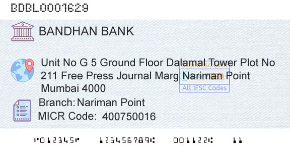Bandhan Bank Limited Nariman PointBranch 