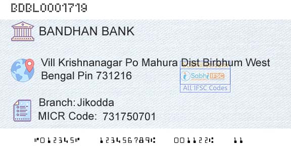 Bandhan Bank Limited JikoddaBranch 