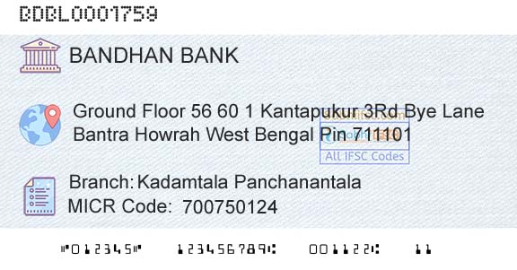 Bandhan Bank Limited Kadamtala PanchanantalaBranch 