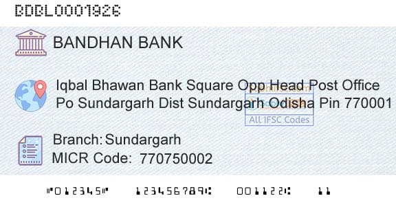 Bandhan Bank Limited SundargarhBranch 