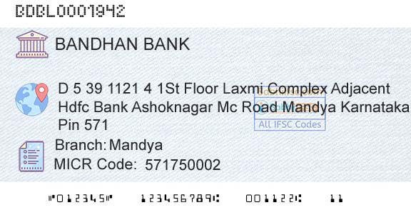 Bandhan Bank Limited MandyaBranch 