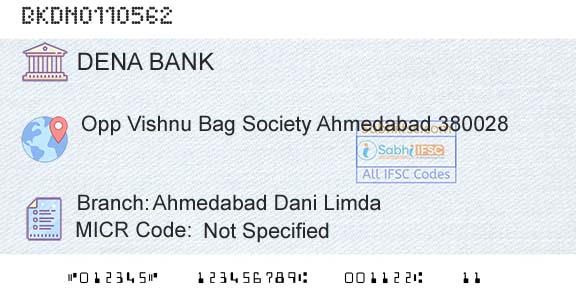 Dena Bank Ahmedabad Dani LimdaBranch 