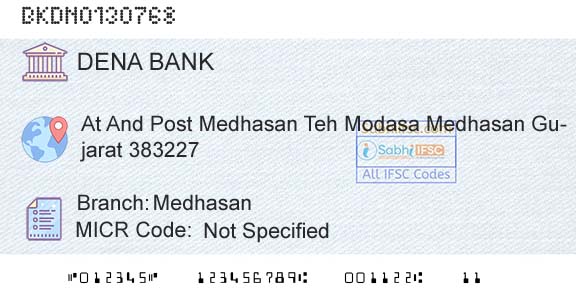 Dena Bank MedhasanBranch 