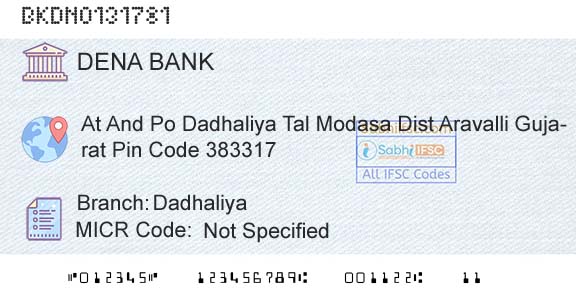 Dena Bank DadhaliyaBranch 