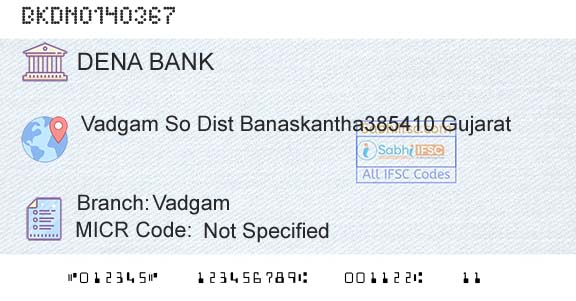 Dena Bank VadgamBranch 