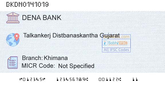 Dena Bank KhimanaBranch 