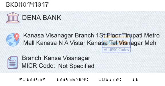 Dena Bank Kansa VisanagarBranch 