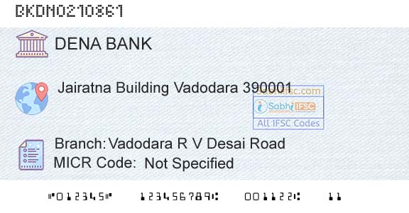 Dena Bank Vadodara R V Desai RoadBranch 