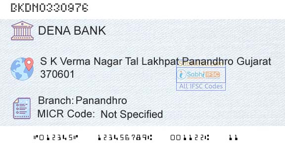 Dena Bank PanandhroBranch 
