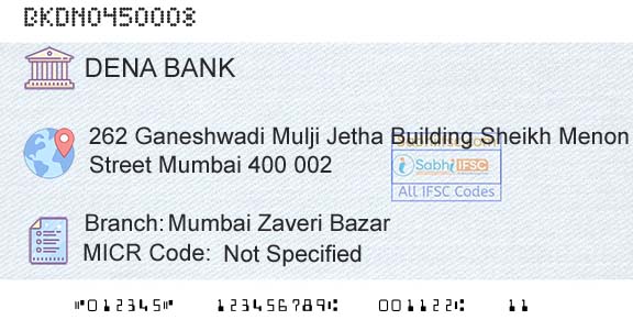 Dena Bank Mumbai Zaveri BazarBranch 