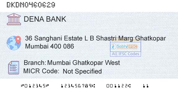 Dena Bank Mumbai Ghatkopar WestBranch 