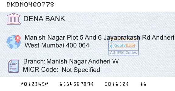 Dena Bank Manish Nagar Andheri WBranch 