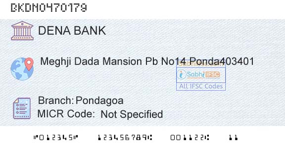 Dena Bank PondagoaBranch 